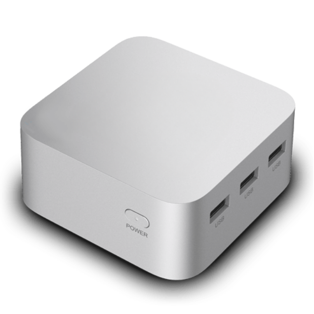 Angled view of the compact white QxCloudConnector 100 gateway appliance